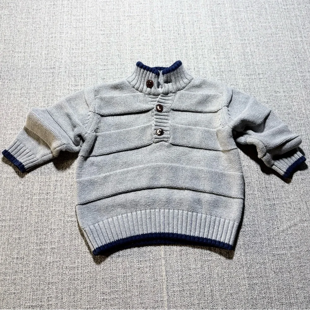 Janie and Jack Boys Textured Henley Sweater Gray Preppy Knit 12-18 Months💚